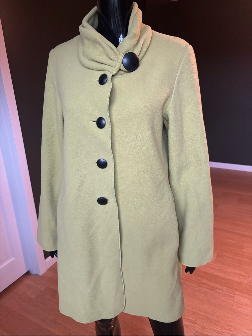 JANSKA JACKET COAT GREEN FLEECE LONG SLEEVE BLACK BUTTONS USA SIZE SMALL